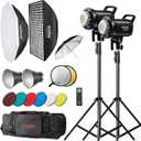 Godox SL60IID LED Video Light Kit, 70W x2 Daylight Continuous Lighting for Photography Podcast, Studio Fill Light APP Controlled with Bowens Mount, 8 FX Effect, Softbox, Light Stand, Remoter Bag