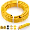 1/2" CSST Gas Line for Natural Gas & Propane | Flexible Corrugated Stainless Steel Gas Tubing with PVC Cover, Brass Fittings Included | Gas Pipe for Grills, Heaters, Stoves, Generators (33ft)