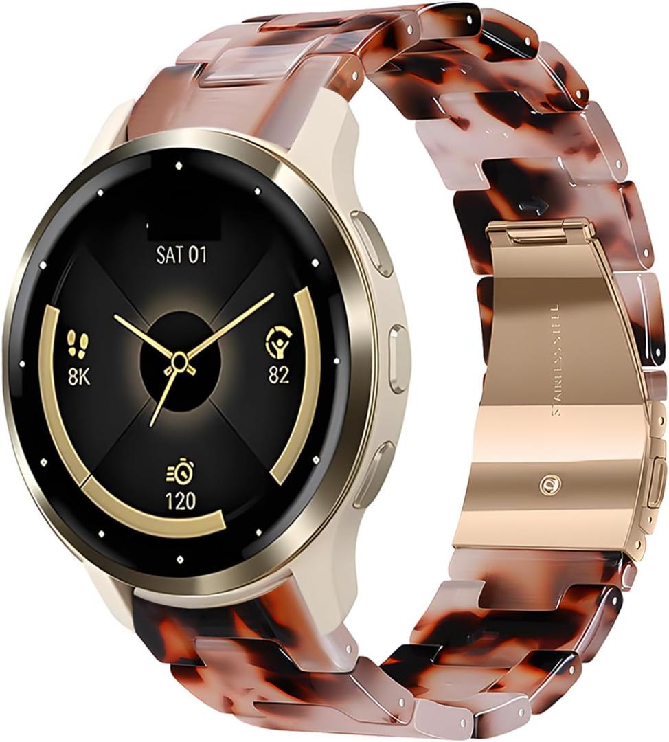 18mm Resin Band for Garmin Venu 3S / Venu 2S / Vivoactive 4S / Vivomove 3S, Lightweight Elegant Quick-Release Wristband Strap for Garmin Venu 4 41mm / Forerunner 265s / 255s (Tortoise Stone Flower)