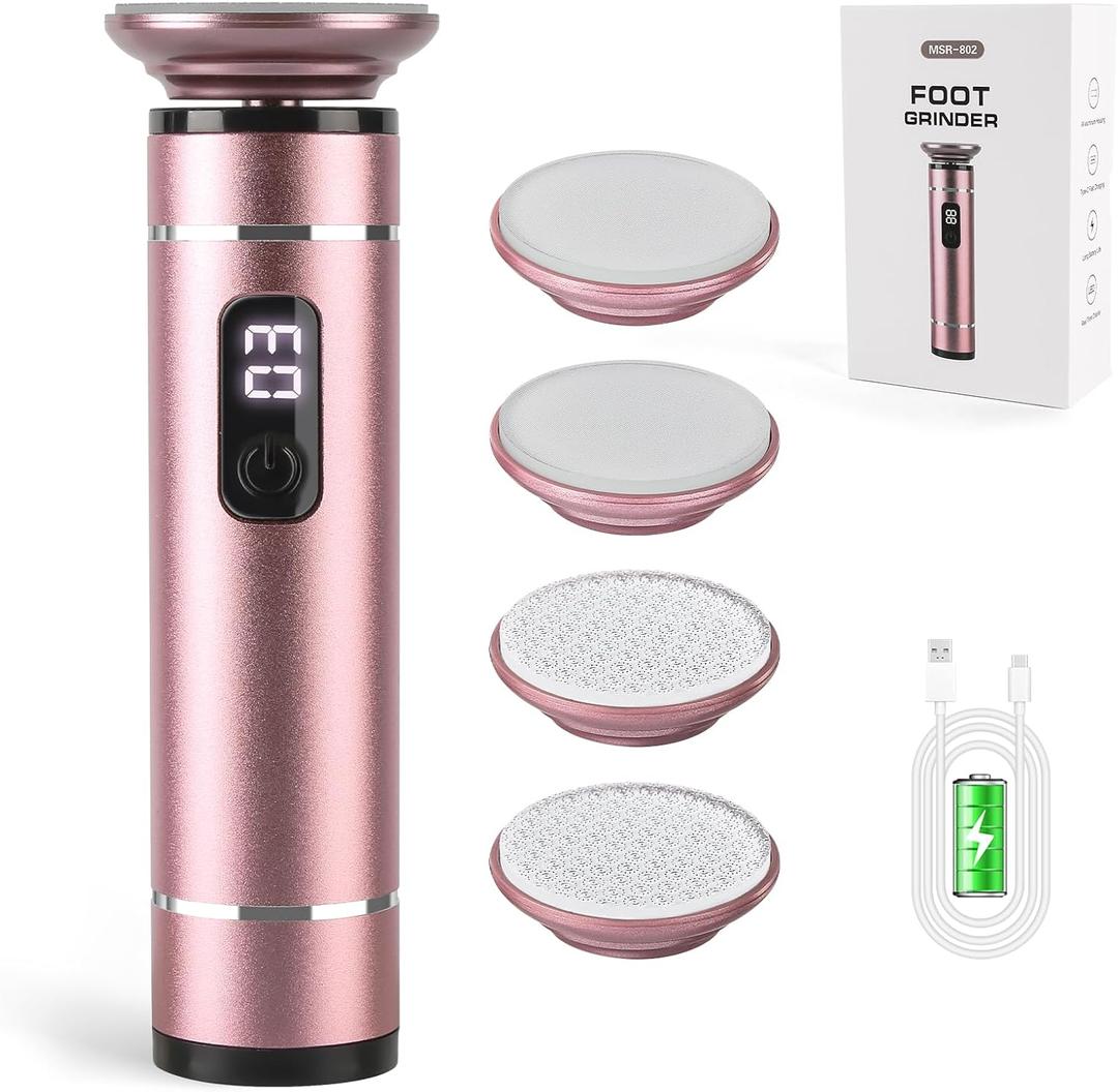 Electric Callus Remover for Feet - Nano Glass Head, 3-Speed Adjustable, Rechargeable, Pain-Free Dead Skin Exfoliator, Portable & Waterproof Design for Soft Smooth Heels (2 Coarse/Fine Heads)