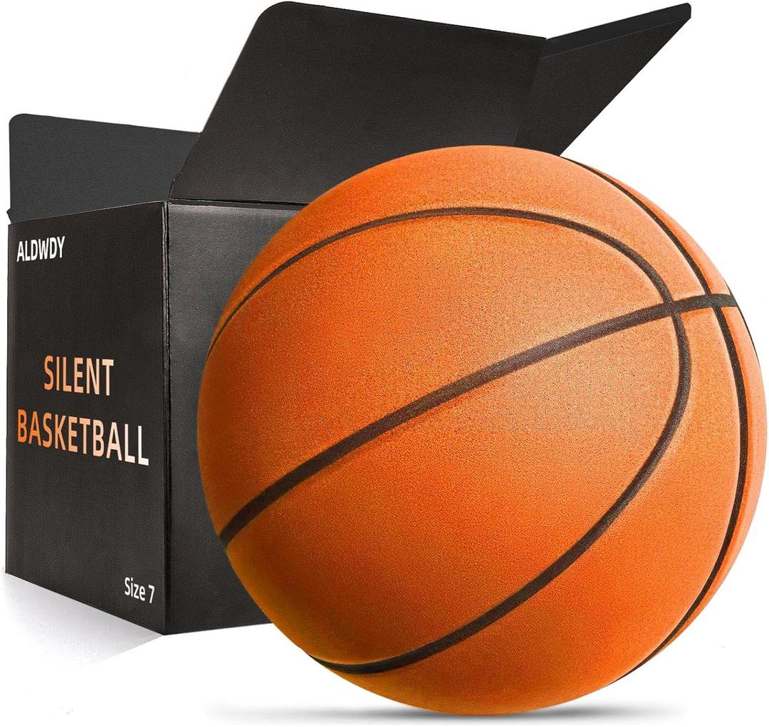 ALDWDY Silent Basketball Size 7 (29.5")  Grooved Airless Indoor Basketball for Quiet Dribbling and Indoor Training, Pro PU Foam Ball  Real Feel Higher Bounce Quieter (Orange)