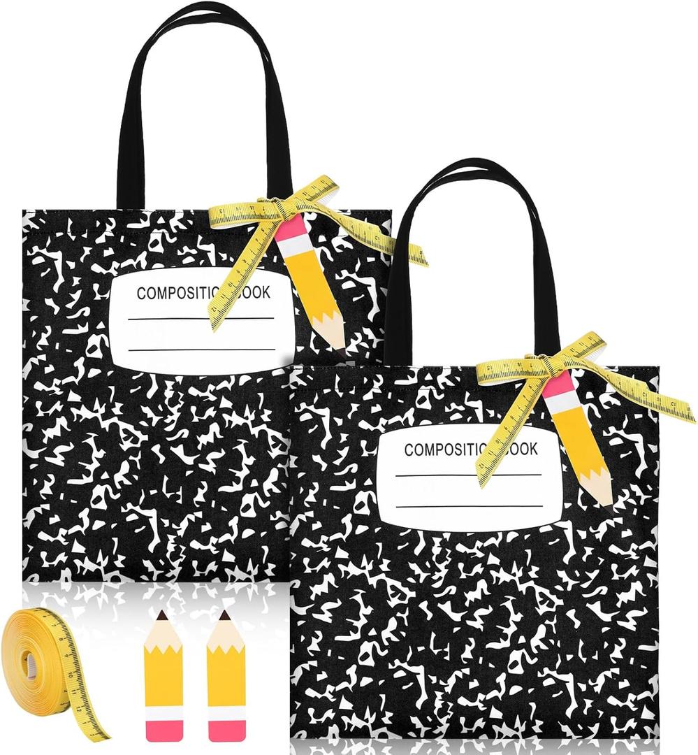 Paterr 2 Set Teacher Appreciation Gifts Bags Canvas Tote with Pencil Cards Measure Ribbon Graduation Retirement Women Party