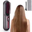 LAMA Cordless Hair Straightener Brush - Portable Hair Brush - 20s Fast Heating - 130 Million Plasma for Frizz-Free Shine, 9000mAh Mini Hair Straightener Comb for Women Travel, LED Display Hot Comb,BK