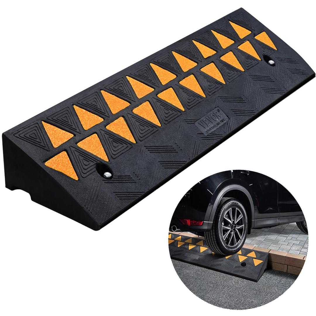 VEVOR Rubber Curb Ramp, 3.7" Rise Height Sidewalk Threshold Ramp, 10" Width 39.4" Length Driveway Ramp for Curb, Forklifts, Trucks, Buses, Cars, Wheelchairs, Bikes (3.7" H)