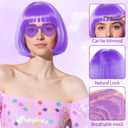 PLULON 4 Pcs Light Purple Bob Wigs with Heart Plastic Sunglasses Hair Cap for Women, Neon Short Bob Wig Colored Funny Cosplay Hair for Women Men Daily Bachelorette Halloween Costume Party Decorations
