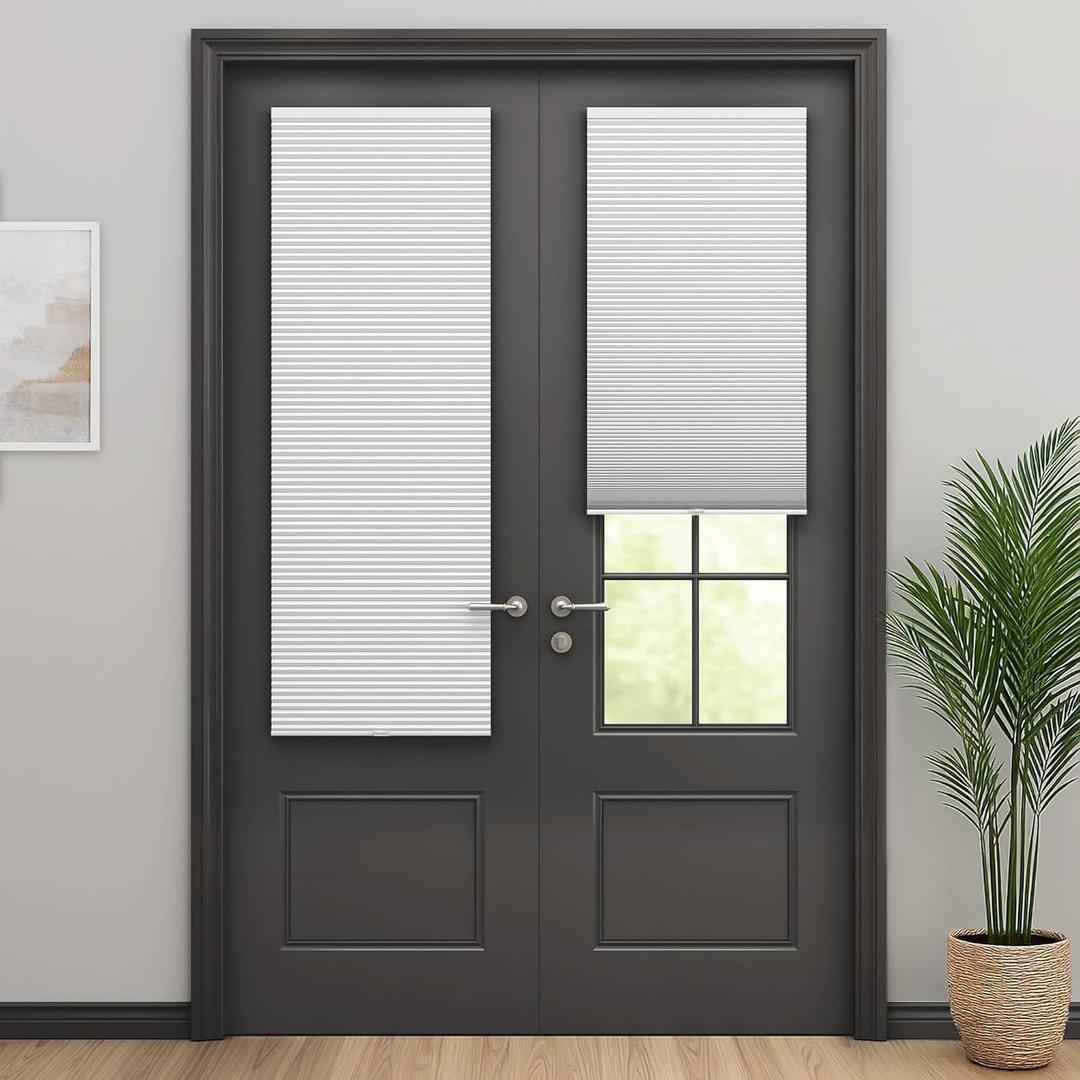 LazBlinds Cordless Cellular Shades for French Doors, No Drill French Door Blinds for Privacy, Blackout Light Blocking Honeycomb Shades for Sliding Doors Front Door Patio, 1 Pack, 12" W x 40" H, White