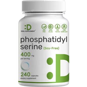 Phosphatidylserine Supplement, 400mg Serving, 240 Capsules  Soy Free Sunflower Lecithin Source
