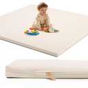 Padded Baby Play Mat for Floor: 50x50 Extra Thicker Cushioned Non-Toxic Vegan Leather Waterproof Infant Playmat for Babies Toddlers Kids Crawling Sit Play - Fits 47x47and 50x50 Playpen Yard Beige