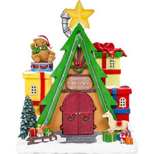 WONDER GARDEN Christmas Village Houses with Santa Sleigh and Reindeer LED Light Christmas Houses Village Collectible Buildings, Musical and Battery Operated for Home Decor or Gift
