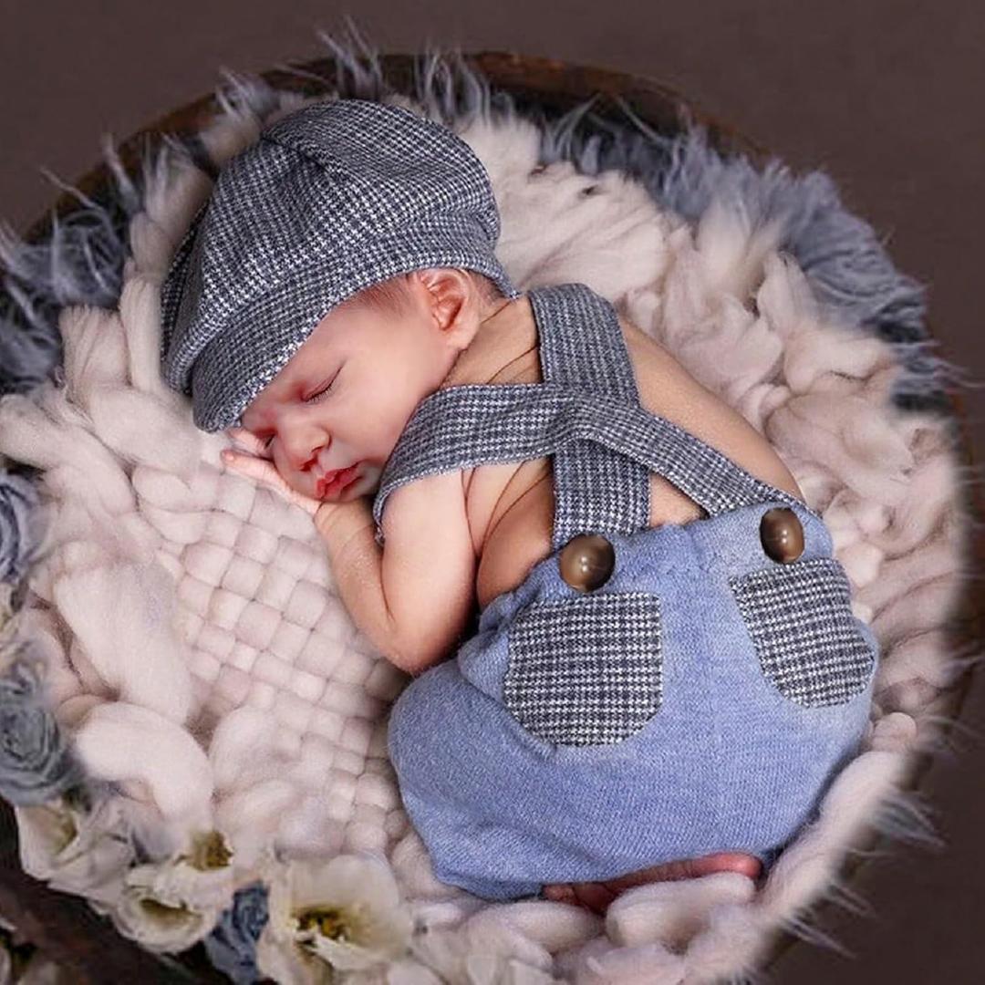Holibeat Newborn Boy Photography Props Baby Boy Photo Shoot Outfits Infant Gentleman Romper Suits with Hat