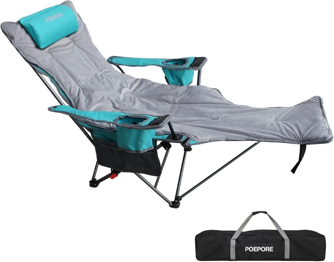 Reclining Camping Chair with Removable Footrest Lounge Chair with Headrest, Cotton Cushion, Portable Adjustable Folding Chairs, 1 pack
