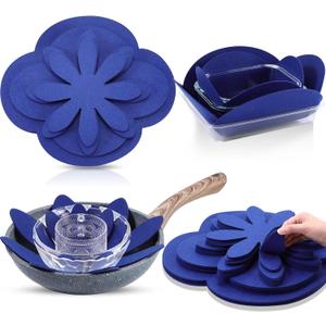 Queekay 36 Pcs Felt Pot Pan Protectors Dish Dividers Separators Bakeware Cookware Scratch Protectors Different Sizes, Thicker Pan Pads for Stacking Cookware Organizing Protecting(Dark Blue)