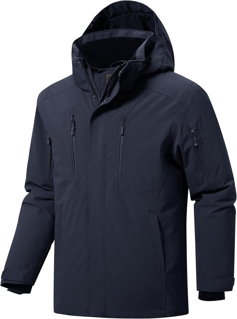 FREE SOLDIER Men's Waterproof Ski Snow Jacket Warm Winter Coat Snowboarding Raincoat Hooded Fully Taped Seams (Large, Midnight Navy)