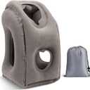 MoKo Inflatable Travel Pillow, Comfortable Neck Pillow with Storage Bag Support Shoulder and Neck to Avoid Pain for Airplane Train Office Car Travel Home, Gray