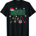Bruh Christmas Green Plaid Boys Kids Girls Xmas Pajamas T-Shirt, M