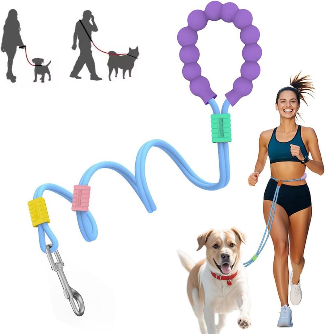 DomkimDog Leashes for Large Dogs Heavy Duty Hands-Free Walking Leash, Rope Dog Lead with Comfort Handle for Small Medium Breed, No Pull Multi-Function Leads Adjustable Length Long 5ft, Blue