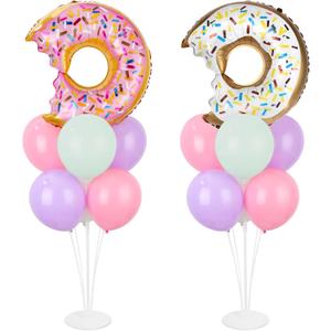 Donut Party Balloons Stand Kit 2 Sets with 2 Donuts Foil Balloons Sweet Donut 1st Party Balloon Centerpieces for Tables for Doughnut Theme Birthday Decorations