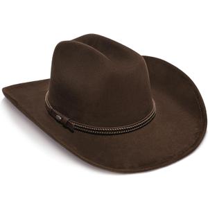 Faux Suede Felt Western Cowboy Hat for Women or Men, Wide Brim, Rivet Strap (One Size-Medium, Crown Brown Braid)