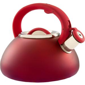 Primula Fast to Boil, Cool Touch Handle Food Grade Stainless Steel Hot Water Kettle, 2.5-Quart, Matte Red