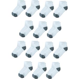 Amazon Essentials Cotton Ankle Socks, 14 Pairs, White/ Grey Heather, 2T-3T