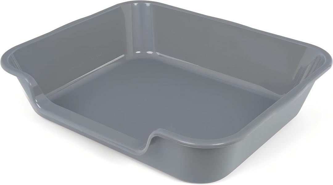 1 Pack of Extra Large Cat Litter Box (ABS Material), Low Entry Senior Litter Pen for Geriatric Kitty Big Cats, Jumbo Pet Safe Litter Boxes Tray for Indoor Pets Potty (Gray, 24" L x 20" W) (Large (Pack of 1), Dark Gray)