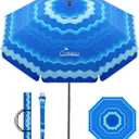 UIRWAY Beach Umbrella, Heavy Duty Windproof Beach Umbrellas with Sand Anchor & Tilt, Sun Protection Portable Beach Umbrella with Carrying Bag for Beach, Patio Garden Pool Outdoor