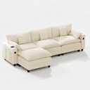 KCGKCG 116" Modular Sectional Sofa, L Shaped Cloud Couch with Movable Ottoman, Chenille Deep Seat Cloud Sofa with Charging Station, Cup Holder, Side Pocket, Sectional Couches for Living Room, Beige