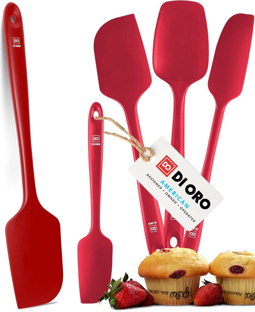 DI ORO Silicone Spatula Set - Rubber Kitchen Spatulas for Baking, Cooking, & Mixing - 600F Heat-Resistant & BPA Free Silicone Scraper Spatulas for Nonstick Cookware - Dishwasher Safe (5pc, Red)