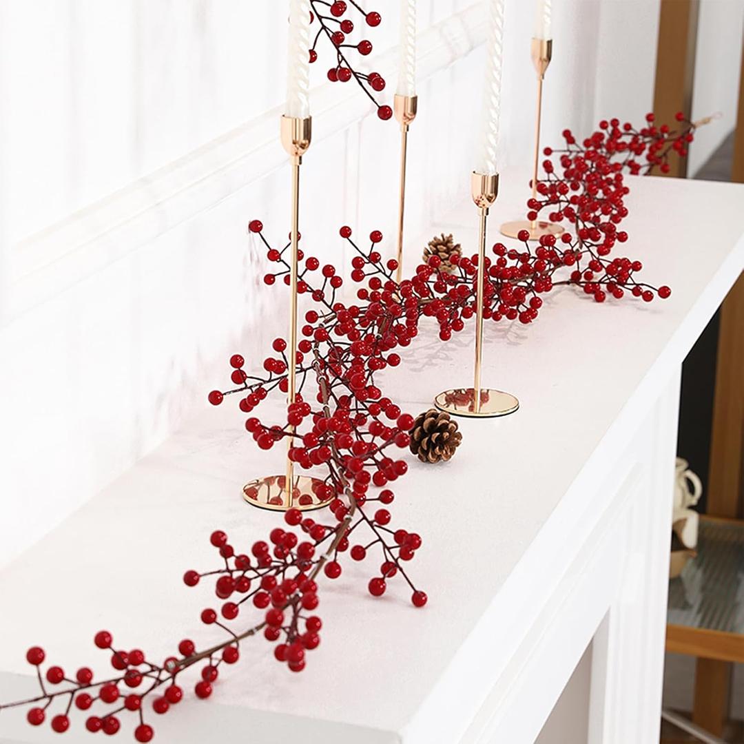 Christmas Red Berry Garland Artificial Burgundy Cranberry Xmas Tree Decor Holly Berry Garland for Winter Christmas Indoor Outdoor Home Fireplace Table Decorations(Large)-1PCS