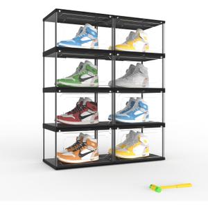 Magnetic Side Open Thicken & Sturdy Clear Shoe Box, Storage Plastic Display Case, Sneaker Shoe Storage Box Display Box, Stackable Boxes for Closet (8PC) (Pet-aluminum)