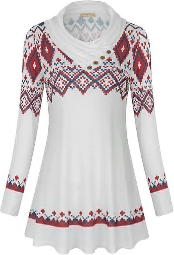 Miusey Women's Long Sleeve Cowl Neck Form Fitting Casual Tunic Top Blouse (Medium)