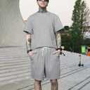 KUYIGO 2 Pieces Outfits Summer Tracksuit Sweatsuits Short Sleeve T-Shirts and Shorts Sets for Generation Z (Medium, A4 Light Grey)