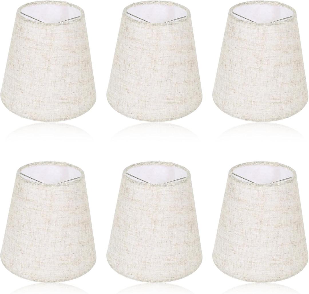Chandelier Lamp Shades Set of 6, 5 Inch Mini Barrel Lampshades Replacement Small Clip on Linen Lampshade for Table Lamp Wall Sconce Ceiling Light Candelabra Light Bulbs Bottom 5.5''x 3.5''x 5.1''