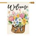 AVOIN colorlife Spring House Flag 28x40 Inch Double Sided Outside, Floral Welcome Yard Outdoor Flag