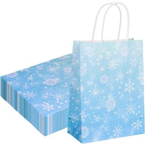 W WINTMING 12 Pcs Snowflake Gift Bags Snowflake Paper Goodie Bags Bulk Frozen Party Favor Bags with Handles for Birthday Christmas Winter Wonderland
