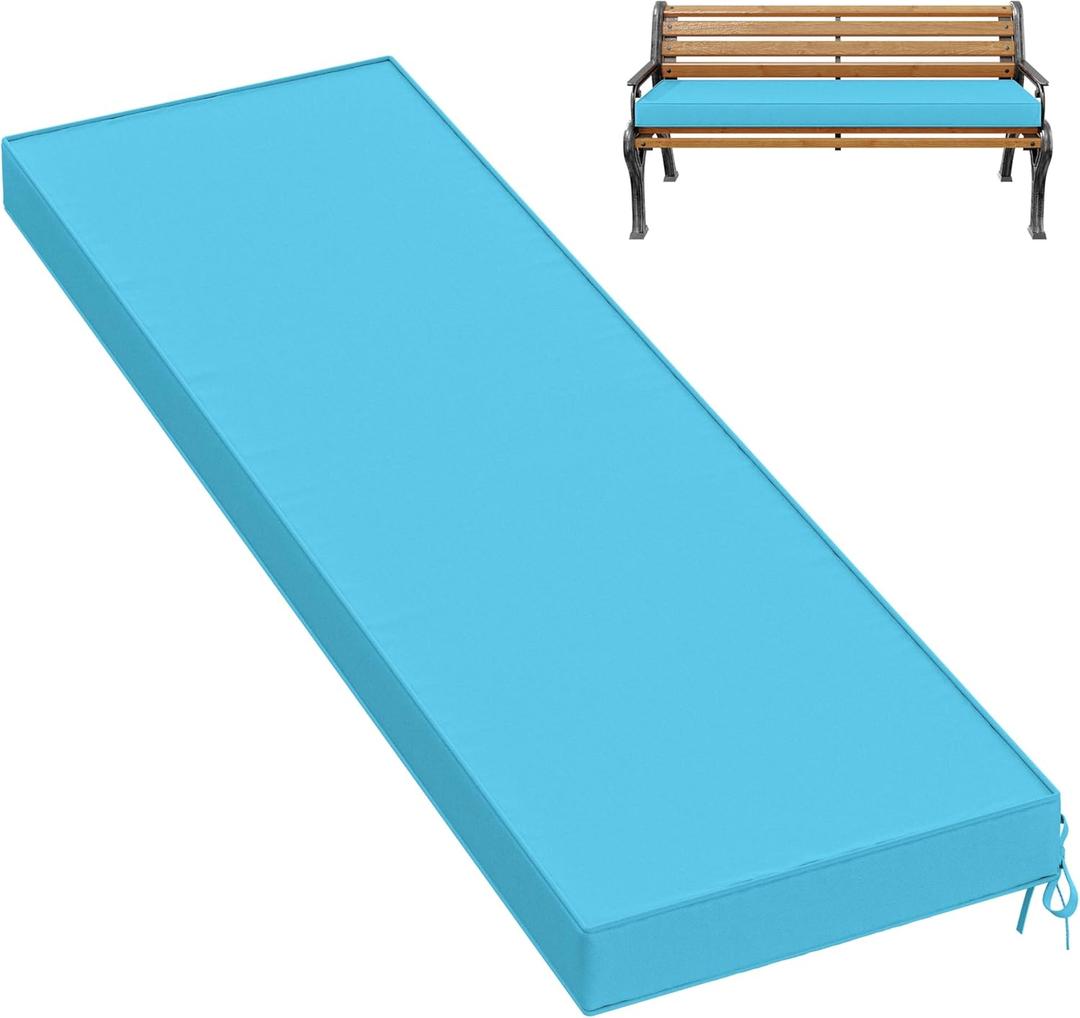 Premium Outdoor Bench Cushions for Patio Furniture 3.5inches Memory Foam Bench Cushion Waterproof Fade Resistant Porch Swing Cushions with Straps 60x18 Inch Lake Blue