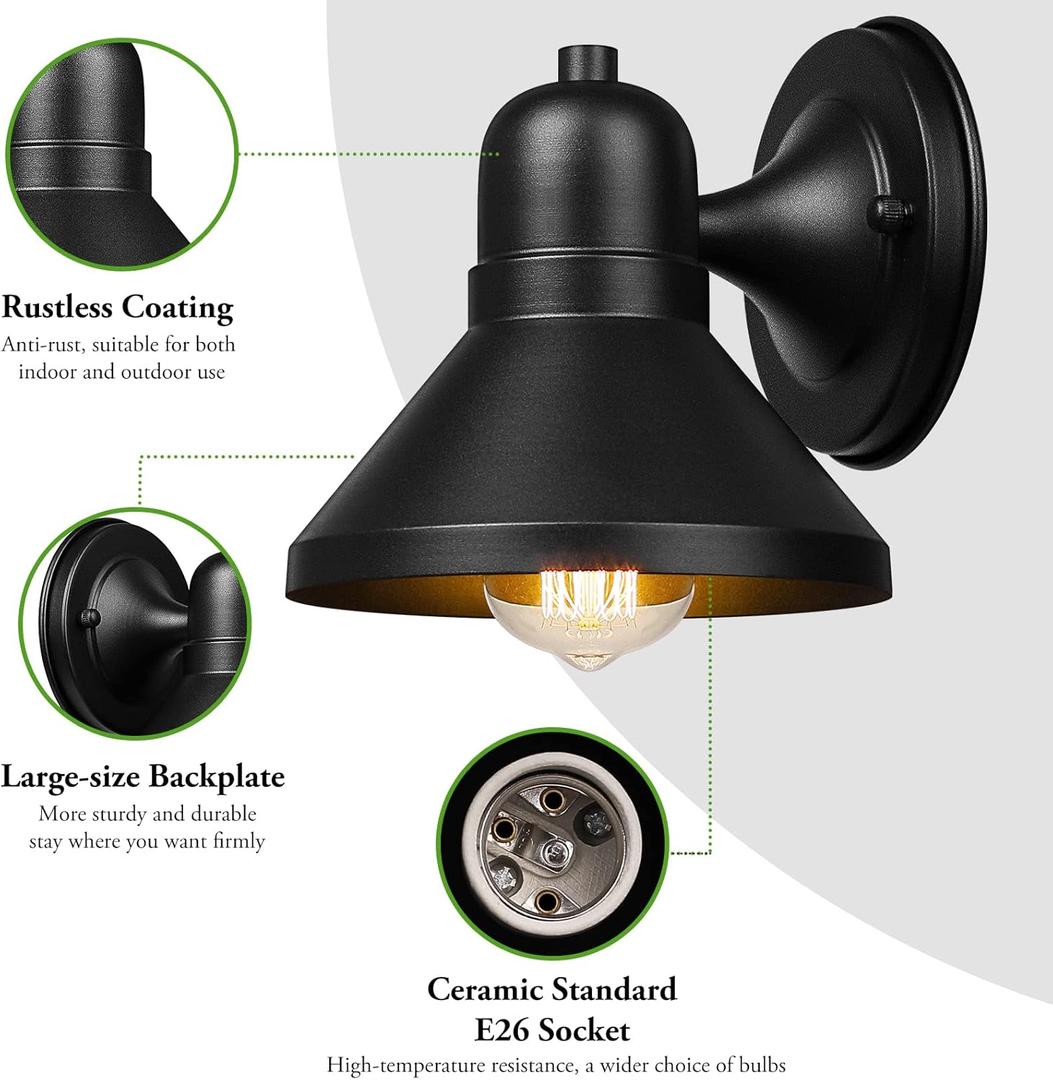Brightever Outdoor Lanterns, 1-Pack Exterior Light Fixtures, Waterproof Anti-Rust Black Wall Mount Lights, Small E26 Socket Outside Lights for House, Front Porch, Playhouse, Garage