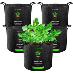 VIVOSUN 5-Pack 5 Gallon Grow Bags Heavy Duty 300G Thickened Nonwoven Plant Fabric Pots with Handles (Black)