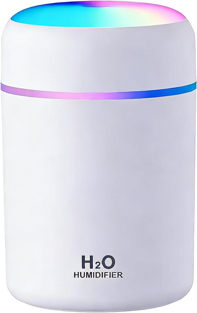 Portable Colorful Cool Mini Humidifier,Aroma Essential USB Personal Desktop Humidifier. Perfect for Bedroom, Office & Car(300ML, White)