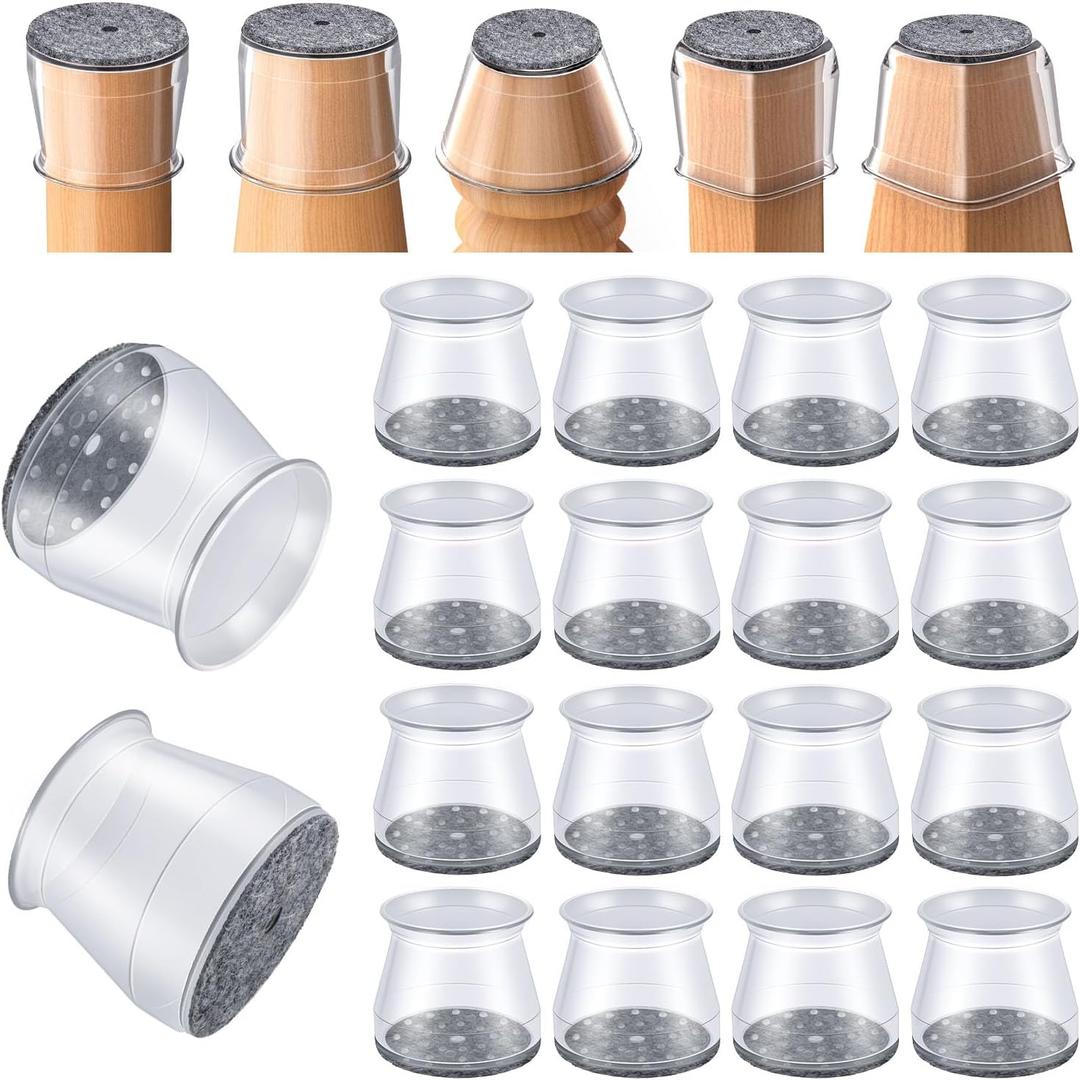 16 Pcs Chair Leg Floor Protectors - Silicone Felt Pads, Scratch-Proof & Noise-Free, Easy Smooth Moving, Large Size (Fits Round Chair Legs: 1-5/16" to 2" Diameter)