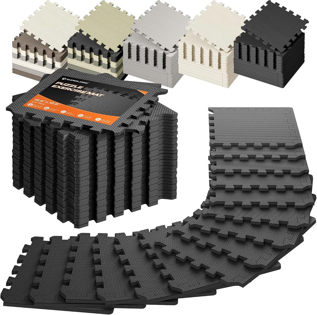 SUPERJARE Gym Floor Mats, EVA Foam Puzzle Exercise Mats, Interlocking Floor Mats, Cushioned Foam Floor Tiles, Gym Flooring Workout Mat for Home Gym, Playroom, Garage, 12.6"x12.6"x0.4"