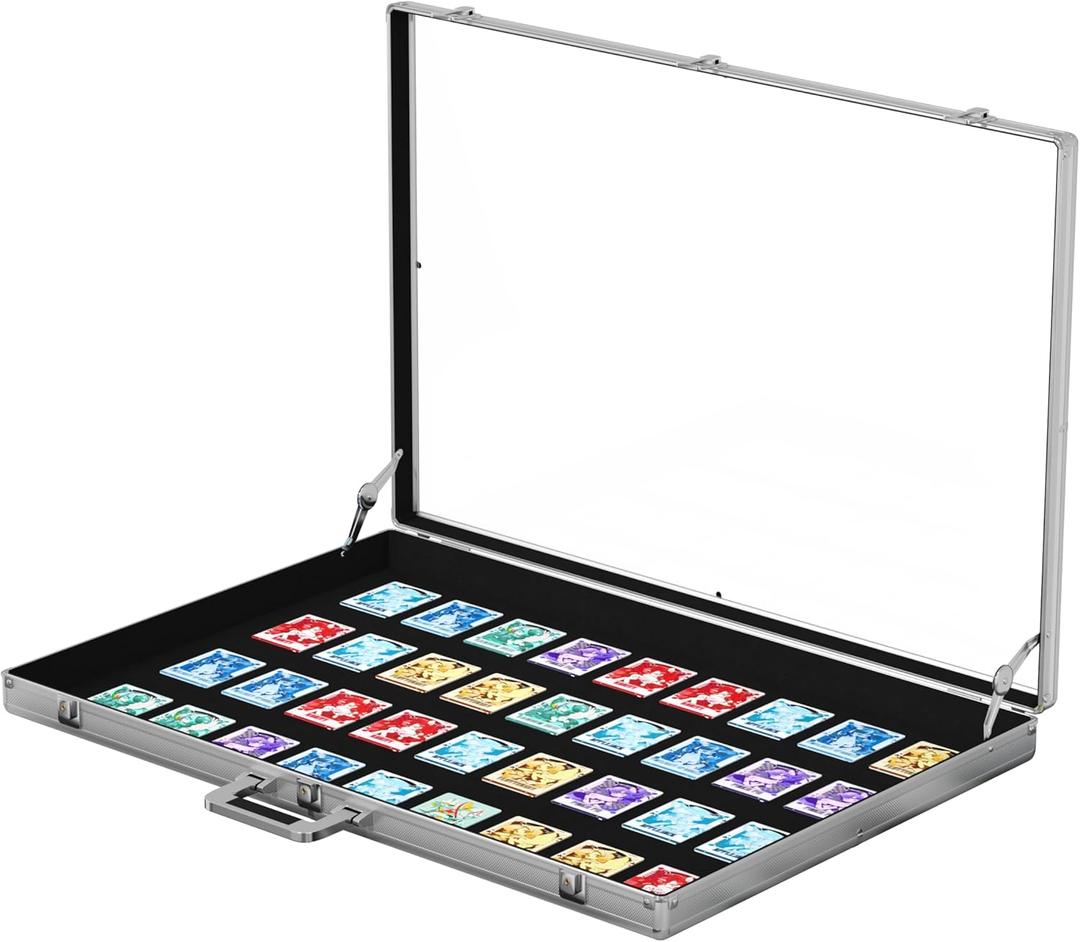 Portable Trade Show Display Case, 28"x20" Aluminum Card Show Display Case with Lock, Large Table Top Sports Card Display Case with Clear Acrylic Glass for Jewelry, Trading Card, Collectibles Shows