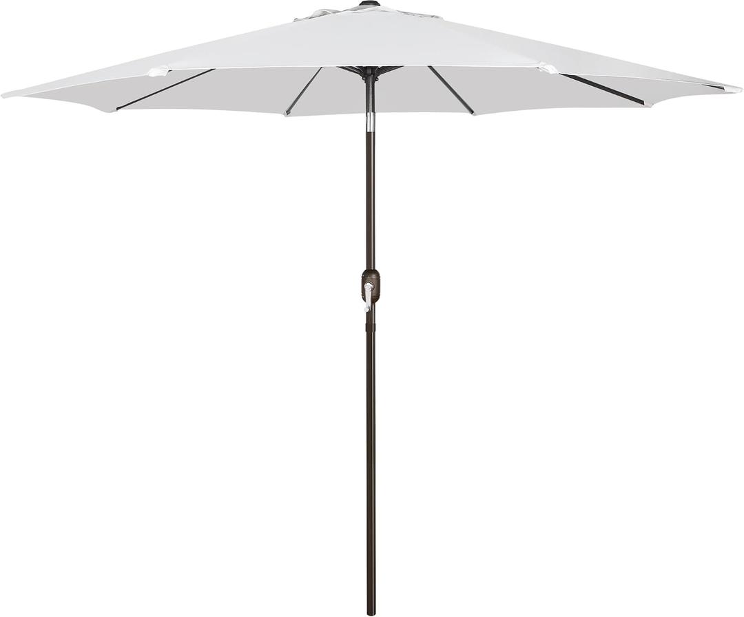 Blissun 9FT Patio Umbrella, Outdoor Table Umbrella, Yard Umbrella, Market Umbrella with 8 Sturdy Ribs, Push Button Tilt and Crank, Grayish White