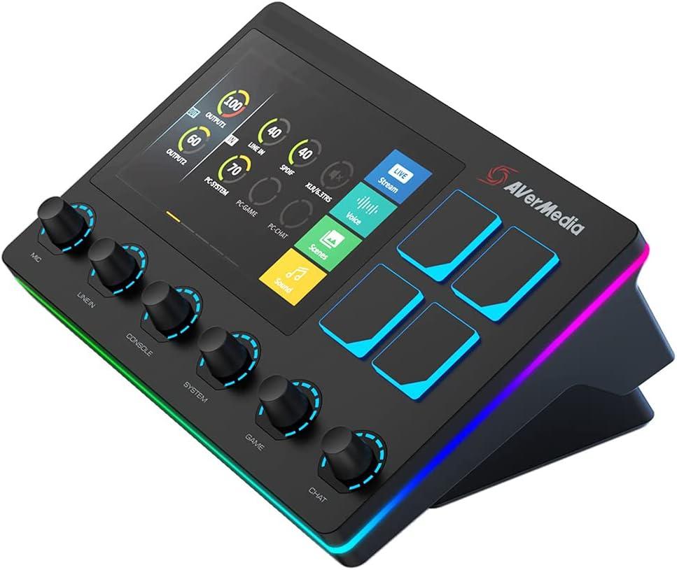 AVerMedia Live Streamer AX310 - Creator Control Center, 6 Track Audio Mixer with IPS Touch Panel, Trigger Actions on OBS, Streamlabs, Spotify, VTube, Twitch, YouTube, and more