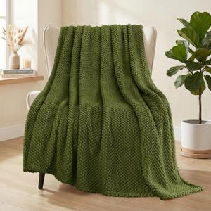 Whale Flotilla Extra Large Fuzzy Fleece Throw Blanket for Couch, 50x70 Inch Fluffy Warm Soft Jacquard Blankets for All Season, Lightweight and Cozy, Olive