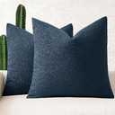 MIULEE 24x24 Inch Decorative Euro Sham Pillow Covers for Couch Bed Set of 2 Textured Boucle Neutral Throw Pillow Covers Navy Blue Accent Solid Pillowcases Sofa Living Room Home Decor