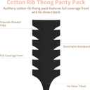 High Waist Thong Underwear Women Ribbed Cotton Tummy Control Thongs Panties Size S-4XL Pack 6 (Black, M)