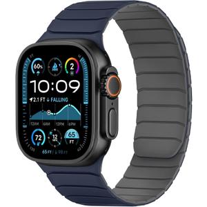 Tasikar Magnetic Bands Compatible with Apple Watch 49mm 46mm 45mm 44mm 42mm Soft Silicone Replacement Loop Wristband for iWatch Ultra 3 2 1 SE Series 11 10 9 8 7 6 5 4 3, Dark Blue-Grey