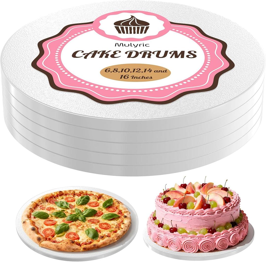 16 Inch Cake Boards Round - 5 Pcs Sturdy 1/2" Thick Greaseproof Cake Drums for Wedding & Birthday Multi-Layer Cakes, White Food-Grade Cardboard Base (5 Pcs, 16 Inch)
