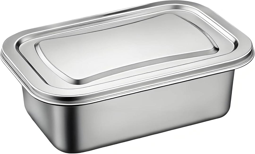 Stainless Steel Ice Cream Container Refrigerator Ice Cream Container Stainless Steel Food Containers with Steel Lids Metal Freezer Food Preservation Box Stainless Steel Container with Lid (0.7L) (6.7x4.3x2.8in/24 FL Oz)